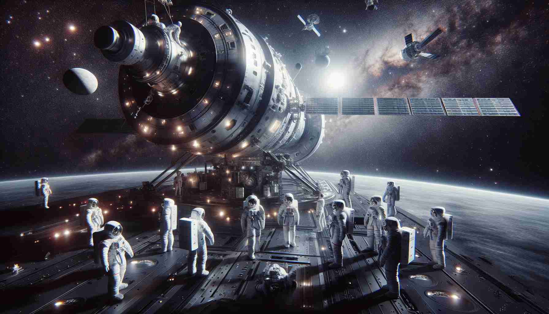 Create a hyper-realistic, high-definition image representing a contemporary space mission that provides long-duration orbital stay opportunities for astronauts. The image should ideally depict a futuristic spacecraft in the cold emptiness of space. You could possibly include astronauts of different genders and descents onboard, fully outfitted in their suits and helmets, ready for their extended stay in orbit. Use visuals that evoke the idea of advanced technology, the vastness of space, and the sense of camaraderie and teamwork among a diverse group of space explorers.