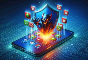 Create a realistic high-definition image illustrating the concept of protecting a digital device, like a smartphone or tablet, from malicious apps. The image can show a representation of a device with a virtual shield on its screen, and menacing app icons on the outside of the shield to symbolize the harmful apps. The shield symbolizes antivirus or security software. The scene should be vibrant, detailed, and visually appealing.