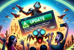 Create a high-definition image depicting a thrilling update for fans of the post-apocalyptic, robotic wildlife focused, action role-playing video game set in the distant future. Include elements such as game cover art, update notifications popped up on a game console screen, and ecstatic fans expressing their excitement.