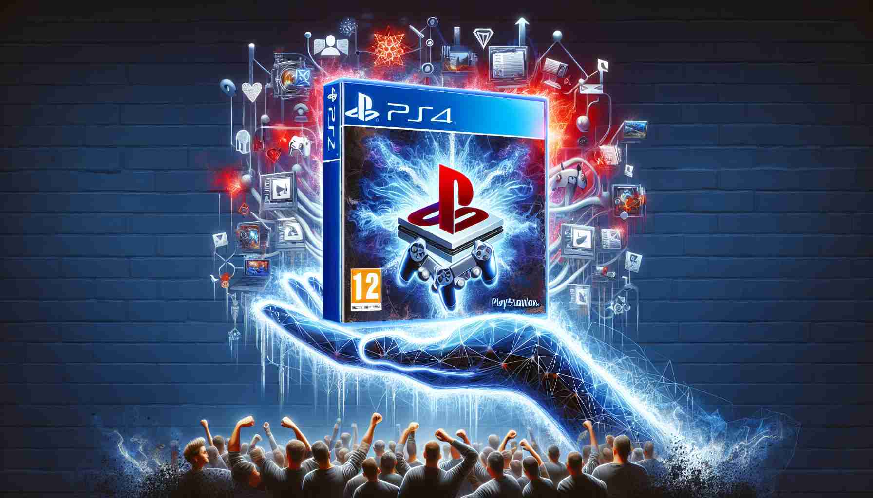 A high-definition, realistic image representing the concept of a new video game causing uproar due to its requirement of an active PlayStation Network connection. The image could include elements like an abstract or symbolic representation of the PlayStation Network, a stylised video game case cover, and incensed gamers expressing their disapproval online via social platforms.