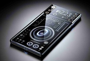 A high-definition, realistic image of a conceptual smartphone from the year 2023. The device should embody advanced technology and futuristic design elements. It should have a slim, sleek profile with a large, edge-to-edge screen, minimal bezels, and an array of cutting-edge features such as an under-display camera, high-resolution display, AI-driven functionalities, and integrated biometrics. The design should indicate innovation, suggesting a peek into the future of handheld technology.