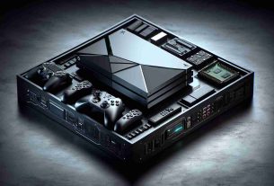 A high definition, realistic image of a groundbreaking gaming console known as the 'SpectraConsole X'. The console should predominantly feature cutting-edge design, modern aesthetics, and impressive capabilities. Some of its standout features might include a sleek case, various distinctive ports for connectivity, and perhaps even an innovative controller that perfectly complements the console. It's the next big thing in the gaming world. Alternatively, the image could also include packaging or promotional materials emphasizing its revolutionary gaming experience.